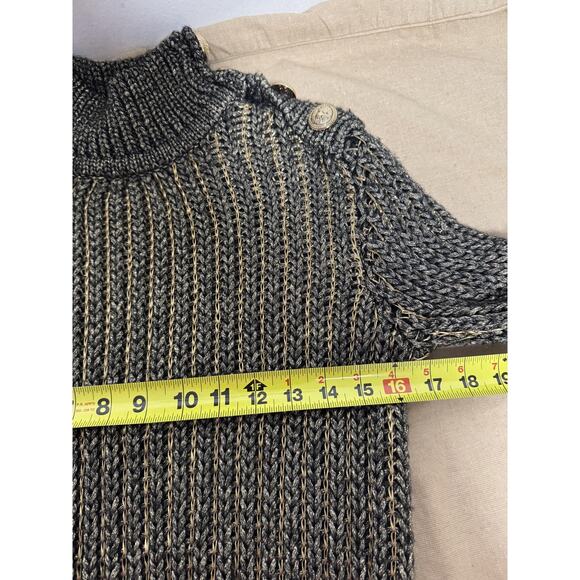Balmain Sweater Womens Small Black Gold Metallic Mohair Wool Turtleneck Rib Knit - Picture 14 of 16